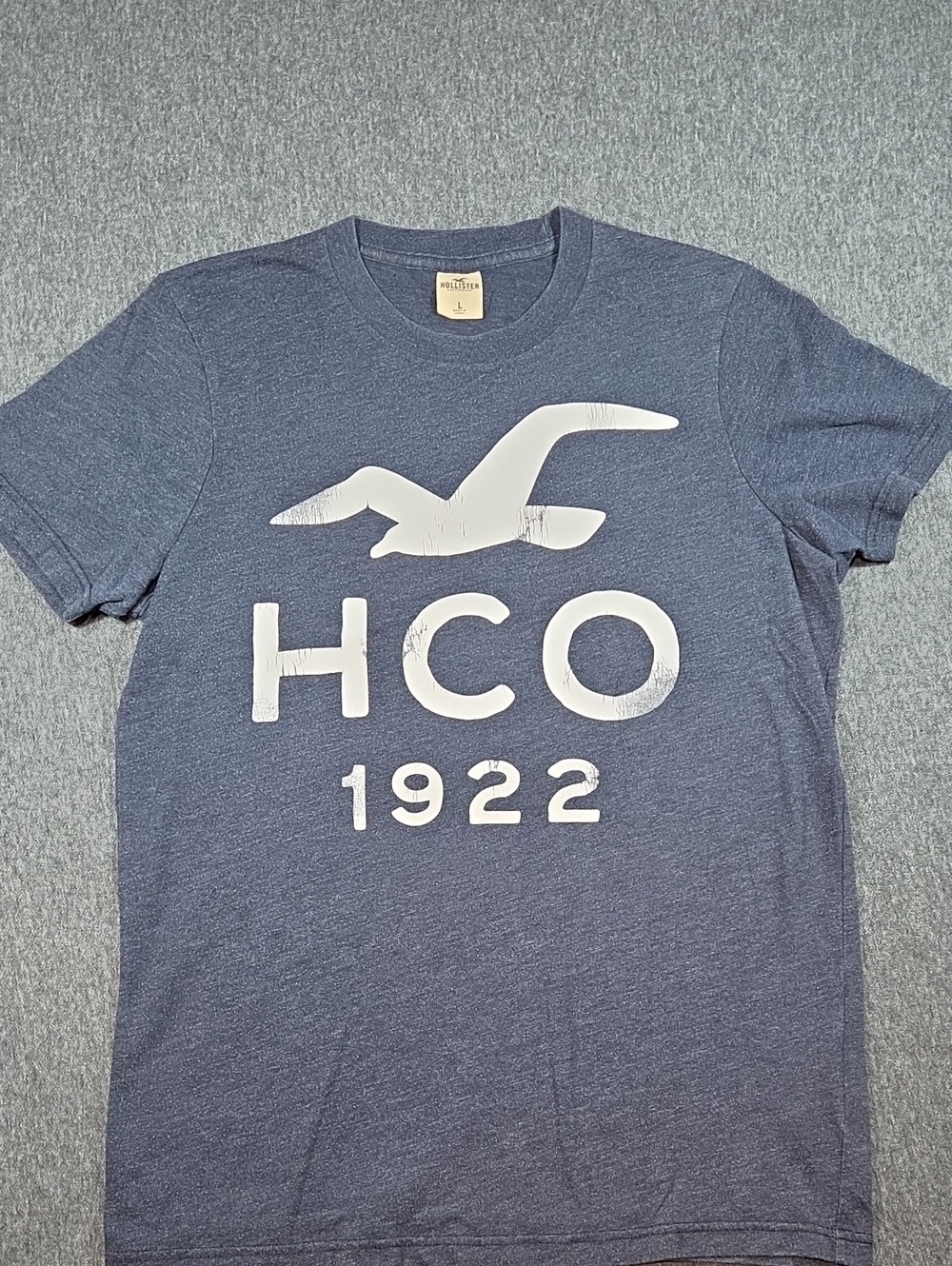Hollister Heather Navy Tee with White HCO Seagull & 1922 Print